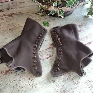 Antique Wool High 15 Button Foot Buckle Strap Pair of Spats. - Picture 1 of 5