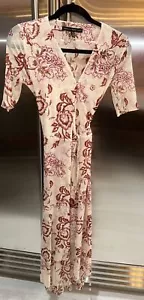 White House Black Market Tiered Mesh Wrap Midi Dress Pink Floral Size 00 - Picture 1 of 6
