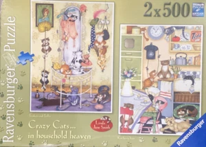 Ravensburger 2x500pc Crazy Cats in Household Heaven 2010 jigsaw puzzle Damaged - Picture 1 of 3