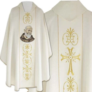 CHASUBLE natural fabric Gothic style vestment, "Father Pio" embroidery - Picture 1 of 9