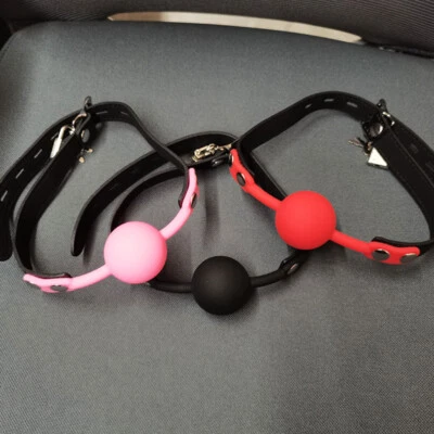 Soft Breathable Mouth Open PU Leather Belt Silicone Ball Bit Gag Harness 3 Color - Image 1 of 4