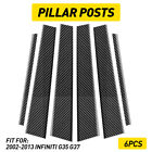 6PCS Door Pillar Posts Trim Cover Carbon Fiber For 2002-2013 Infiniti G35 G37