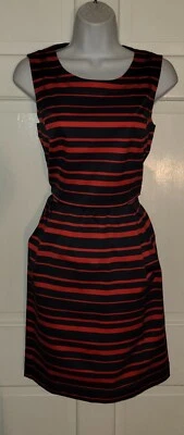 Vestido CYNTHIA ROWLEY Azul Marino Rojo Rayas Poli Plisado Falda Completa 6 Foto 1 de 4