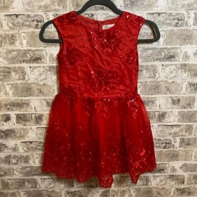 Halabaloo little girls red sparkly dress. Size 6X. Sequin, lace overlay. Lined. - Image 1 of 4
