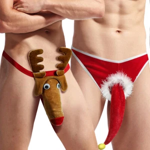 Men Christmas Reindeer Funny Bikini Briefs Bulge Pouch G-String Thong Underwear‹ - Picture 1 of 22