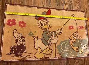 VINTAGE DISNEY RUG DONALD DUCK FISHING 36”x 22” Rug Carpet Made In Belgium - Picture 1 of 10