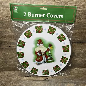 NIP 2 Electric Stove Top Range Round Burner Covers Christmas Tree Santa Claus  - Picture 1 of 2