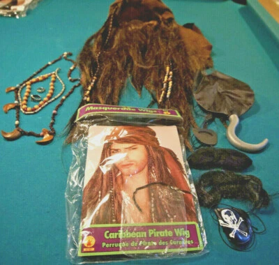 Lote de Piratas del Caribe Hombre Halloween Disfraz Accesorios Peluca Joyería Foto 1 de 4