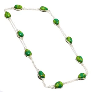 Copper Turquoise Gemstone Handmade 925 Sterling silver Jewelry Necklace Size 36" - Picture 1 of 1