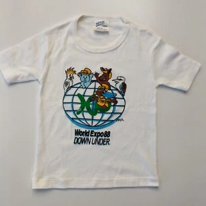 Vintage 80s World Expo 88 Down Under Australian White T Shirt Size 4 Australiana - Picture 1 of 4