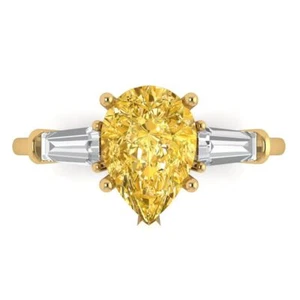 2.5Ct Pear Cut Simulated Yellow Diamond 3 Stone Engagement Ring, 14K Yellow Gold - Picture 1 of 11