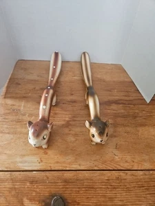 Vintage MCM Wales Porcelain Long Tail Squirrel Salt & Pepper Shakers 9.5" Japan - Picture 1 of 9