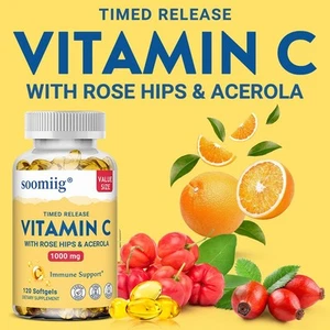 Vitamin C mit Hagebutten Tabletten Unterstützt Immun Gesundheit Antioxidans 30-120 Kapseln - Bild 1 von 14