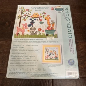 NIP Dimensions CountedCross Stitch Kit Happi Backyard Birth Baby Record 70-72733 - Picture 1 of 2