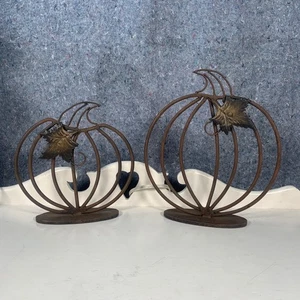 Two Iron Rod Pumpkin Metal Standing Accents Decor Halloween Thanksgiving Fall - Picture 1 of 9