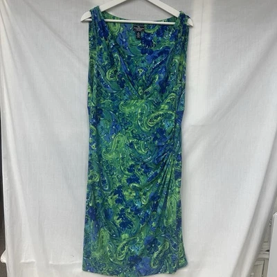 American Living Women’s Dress 16 Green Blue Paisley Floral Sleeveless Stretch - Image 1 of 4