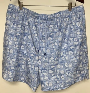 New PETER MILLAR XL Swim Trunks Crown Blue Shell Patchwork Print $100 - Picture 1 of 18
