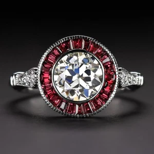 1 kt DIAMANT RUBIN VERLOBUNGSRING ALT EUROPÄISCHER SCHLIFF GIA ZERTIFIZIERT VINTAGE STIL - Bild 1 von 2