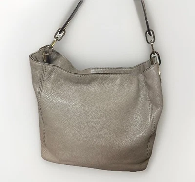 Michael Kors Fulton Pebble Large Leather Hobo Shoulder Tote Handbag Taupe Gold - Image 1 of 4