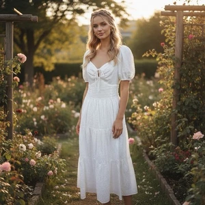 Vintage Milkmaid Dress 90s Y2K Boho Prairie Cottage Peasant Hippie Renaissance - Picture 1 of 9