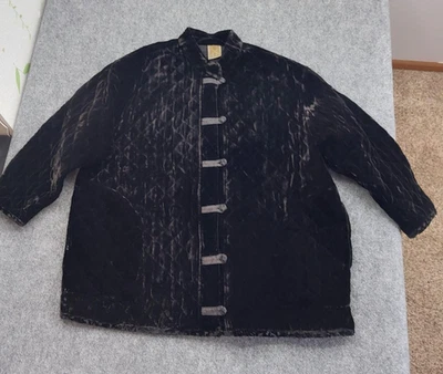 URU Kristine St Rrik Jacket Women One Size Black Silk Rayon Velvet Quilted Asian - Image 1 of 4