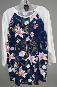 NUEVA 2.0 LuLaRoe XL Azul Marino Blanco Rosa Tropical Floral Randy Camiseta de Béisbol - Imagen 1 de 7