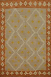 Alfombra Geométrica Kilim Beige Lana Tejido Plano 5x7 Reversible Tribal Oriental Alfombra - Imagen 1 de 11