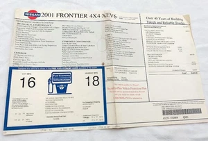 Nissan Frontier EX V6 2001 4X4 pegatina de ventana original 01 3,3 L 5 velocidades 20.895 USD - Imagen 1 de 3