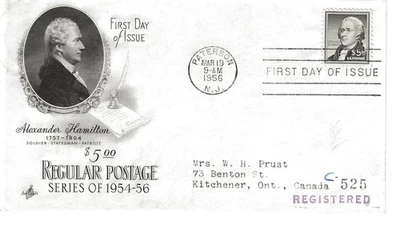 Sc1053 FDC Mar 19, 1956 Art Craft Cover & Canada Registered - Image 1 of 2