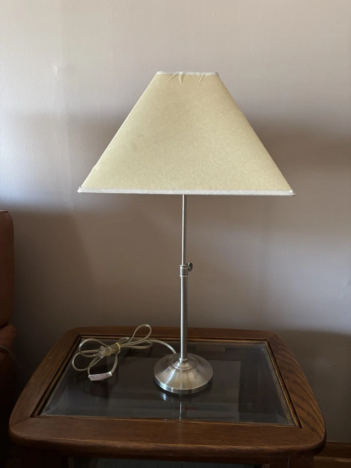 Adjustable Height 18-26in Silver Chrome Freestanding Table Lamp Original Shade - Image 1 of 1