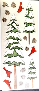 Winter Trees Snowy Branches Cardinal Pine Cones Christmas Clear Sticker 12" 2002 - Picture 1 of 2
