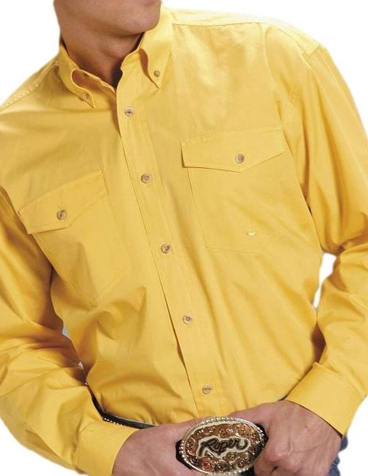 Roper Western рубашка мужская L/S кнопка твердый желтый, маленький - Изображение 1 из 1