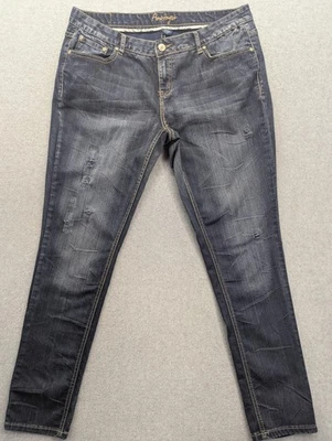 Pantalones de mezclilla para mujer Amathyst 18 azul lavado oscuro ajustados elásticos desgastados Foto 1 de 4