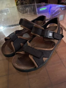 Mephisto Sandals Mens Size 44 Black Brown Leather Cork Footbed Shock Absorber - Bild 1 von 17