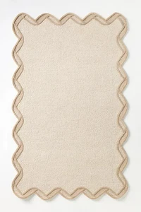 Hand-Tufted Wool Rug 9x12 ft - Tufted Wool Scalloped Border Rug Anthro All Size - Picture 1 of 6