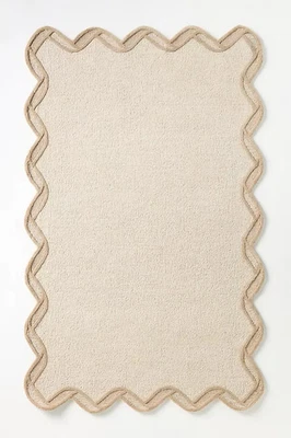 Hand-Tufted Wool Rug 9x12 ft - Tufted Wool Scalloped Border Rug Anthro All Size - Image 1 of 4
