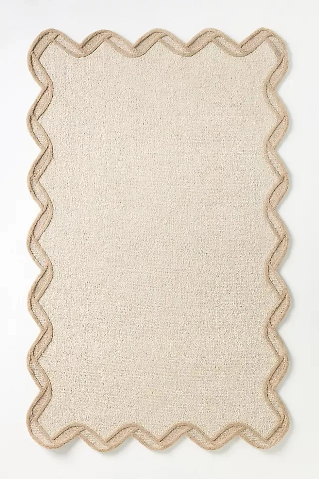 Alfombra de lana acolchada a mano 9x12 pies - Alfombra de borde festoneado de lana acolchada Anthro todas las tallas Foto 1 de 4