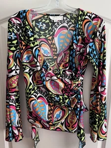 Janine Modern Top, Blouse Sz Med, Multi, Butterfly Bell Sleeve Stretchy - Picture 1 of 5