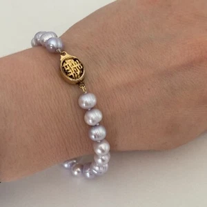 Vintage echt Perle Lavendel lila handgeknüpft asiatischer Verschluss Armband 7" - Bild 1 von 7