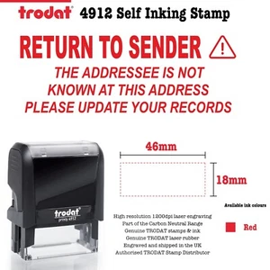 Return to Sender Junk Mail  Rubber Stamp 46mm x 18mm Trodat 4912 - Picture 1 of 1