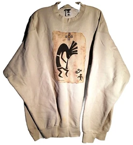 FRUIT OF THE LOOM SUPER Cotton Sweatshirt w/Kokopelli Decorative Design Tan XL - Picture 1 of 7
