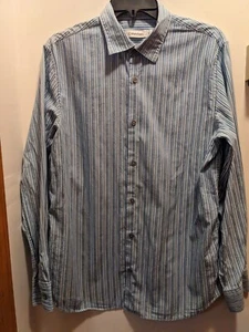 Calvin Klein Men's Medium Blue Striped Long Sleeved Button Up Shirt - Picture 1 of 6
