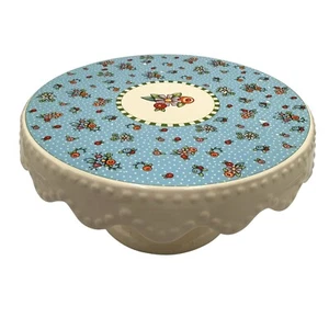 Soporte floral vintage Mary Engelbreit azul blanco borde festoneado - Imagen 1 de 10