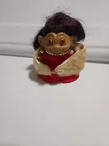 VINTAGE 1960s TROLL DOLL 2.5" W/ Earrings, Necklace And Faux Fur. Beautiful. - Picture 1 of 6