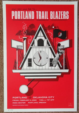 Portland Trailblazers GAMEDAY POSTER 5/100 Oklahoma City Thunder Blazers 2-4-22 Cover