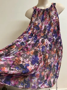 Badgley Mischka Purple Pink Floral Dress Size L Pleated Light Brand new No tags - Picture 1 of 24