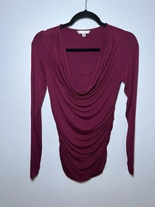 CABI WOMENS XS PLUMBERRY DRAPE FRONT OVERLAY LONG SLEEVE BLOUSE - Picture 1 of 9
