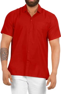 HAPPY BAY Men Short Sleeve Button Down Shirts Solid Shirt Tops M Red, Plain - Picture 1 of 3