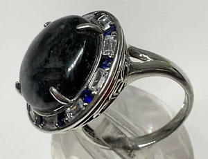Jade of Yesteryear Sterling Silver Ring Black Jade w/ Saphires SZ-7 #125 - Picture 1 of 3