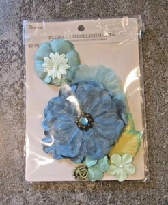 Darice Florist Atlantis Floral Embellishment 10/pk Teal Blue Flowers 30062063 NW - Picture 1 of 2